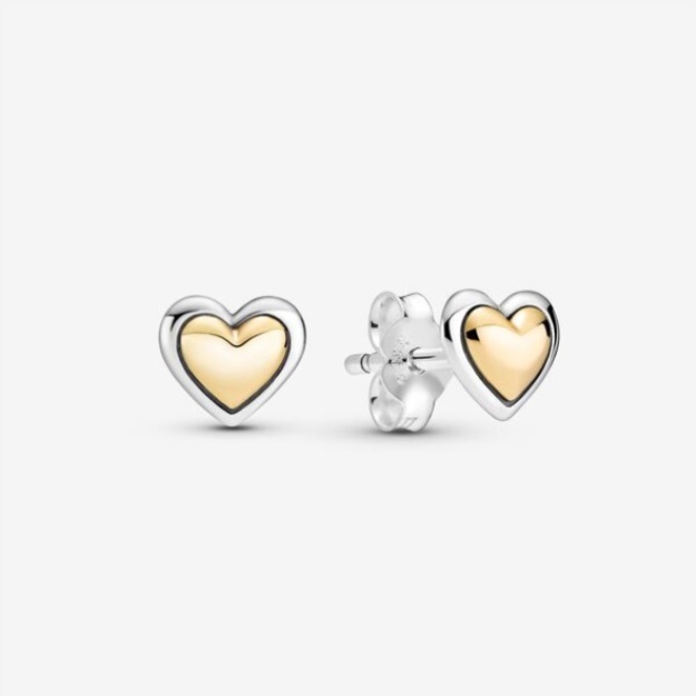 Domed Golden Heart Stud Earrings Pandora